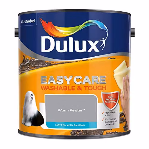 Dulux Easycare Washable & Tough Matt Emulsion Paint for Walls and Ceilings, Warm Pewter Grey, 2.5 l – 2