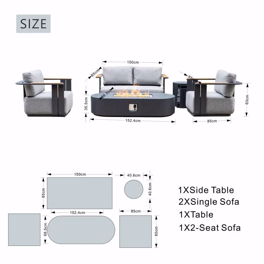 MIMO Outdoor 4-Seater Grey Powder Coated Aluminium Sofa Set with Upholstered Cushions and Coffee Table – 4