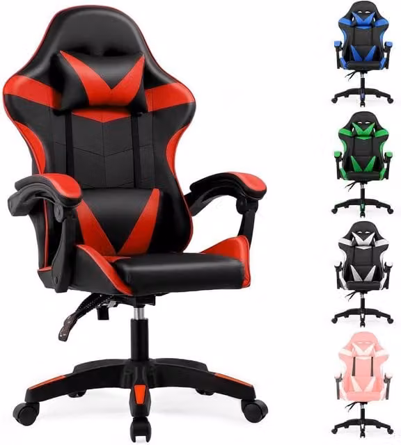 Lishetimig Ergonomic Red PU Leather Gaming Chair with Headrest and Armrests – 1