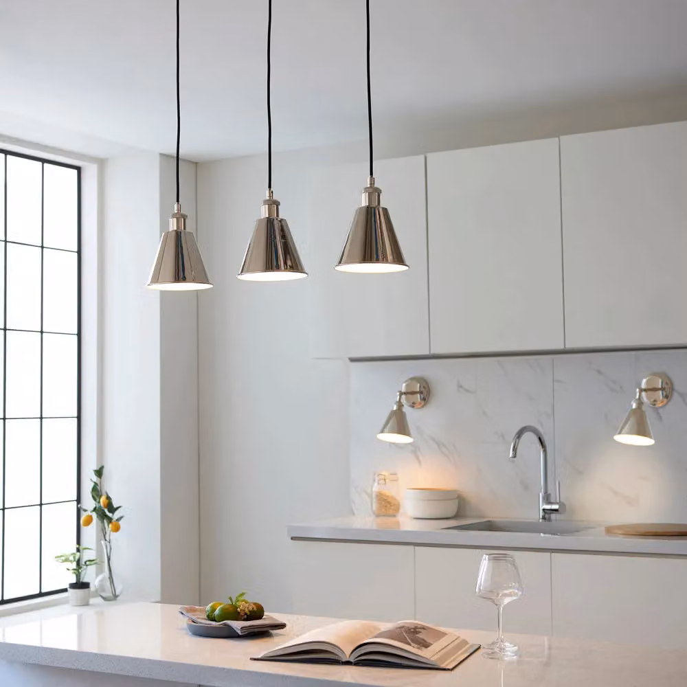 Loops Three Light Ceiling Pendant in Silver and White with Stainless Steel Detailing – 2
