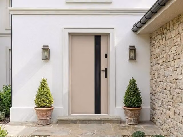 Vente-unique Modern Steel and Stainless Steel Front Door with Smoked Glass Insert, Black, H: 207 cm, W: 100 cm – 1