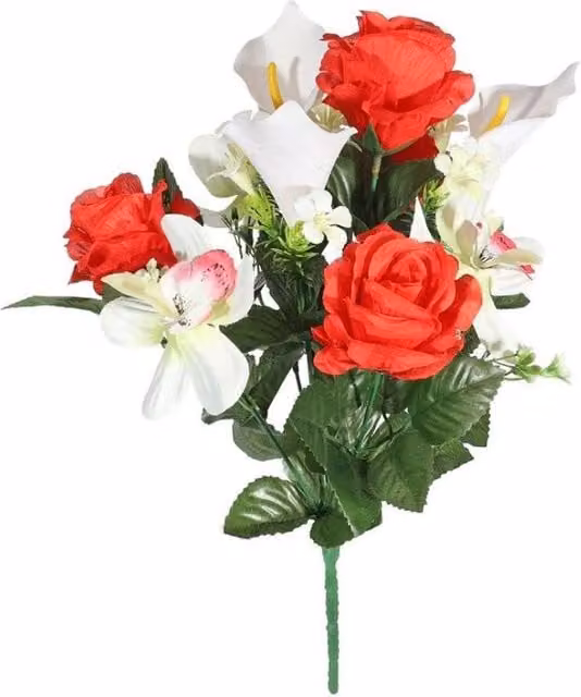 KDMD Pembroke Red Orchid and Rose Mixed Floral Bunch, 2 Pack