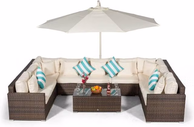Giardino Havana 9 Seat Rattan Sofa Conversation Set with Large Coffee Table in Brown and Grey