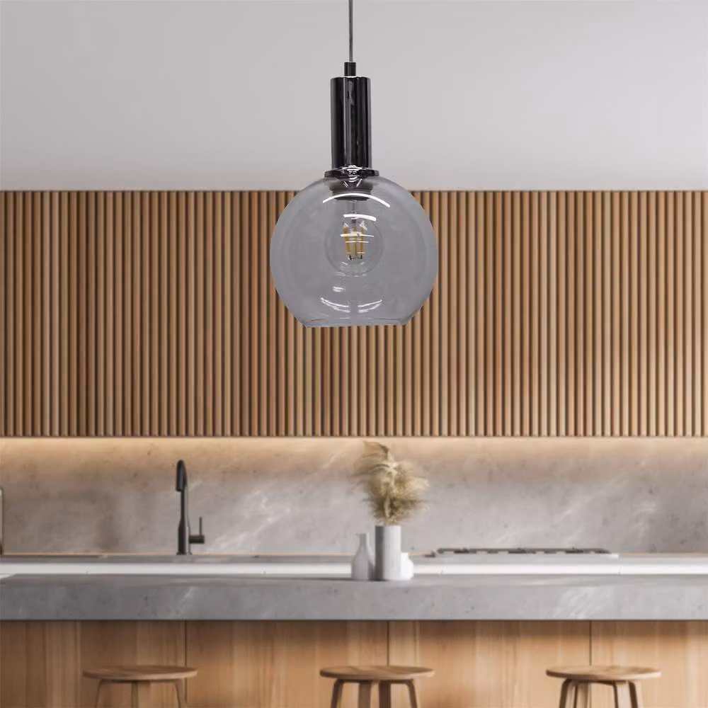 First Choice Lighting Barnum Set of 2 Art Deco Pendant Lights with Transparent Glass Spheres and Chrome Finish – 2