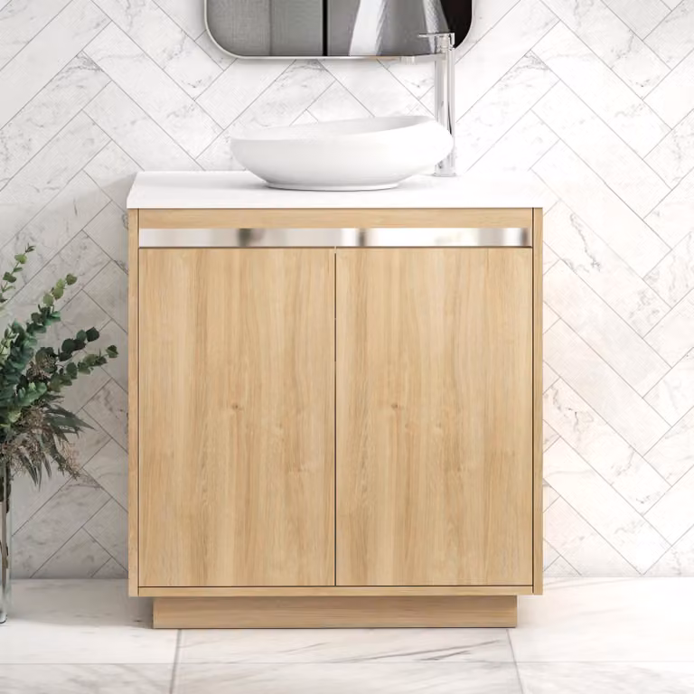 Royal Bathrooms Orion 800mm Natural Oak Floor Standing 2 Door Vanity Unit with Nova Basin and Chrome Accent Trim
