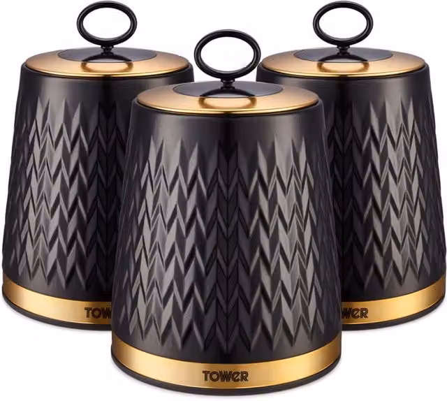 Tower Empire Set of 3 Airtight Geometric Metal Storage Canisters, 1.3L, Black and Bronze – 6
