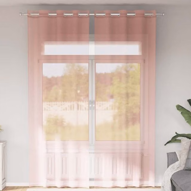 Berkfield Home Pink Voile Fabric Panel Curtains with Eyelets, 2 Pack, W: 140 cm, H: 300 cm – 1