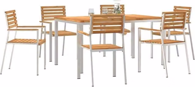 Berkfield Home Modern 7 Piece Rectangular Garden Dining Set in Brown Solid Teak Wood