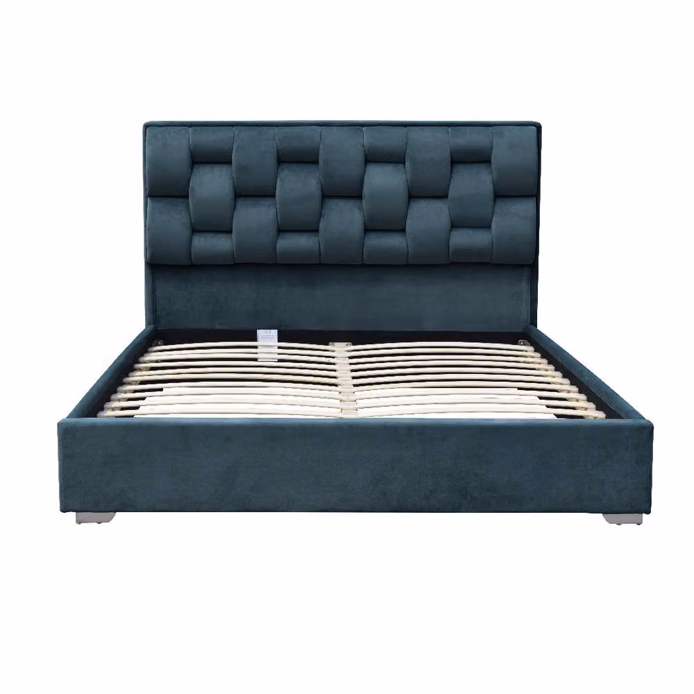 Comfy Living Ltd Plush Velvet Upholstered Bedframe in Blue, W/D/H: 180 x 200 cm – 2