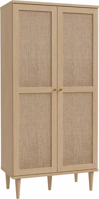 Furniture To Go Calasetta Modern Rattan Display Cabinet with Glass Doors in Brown and Beige