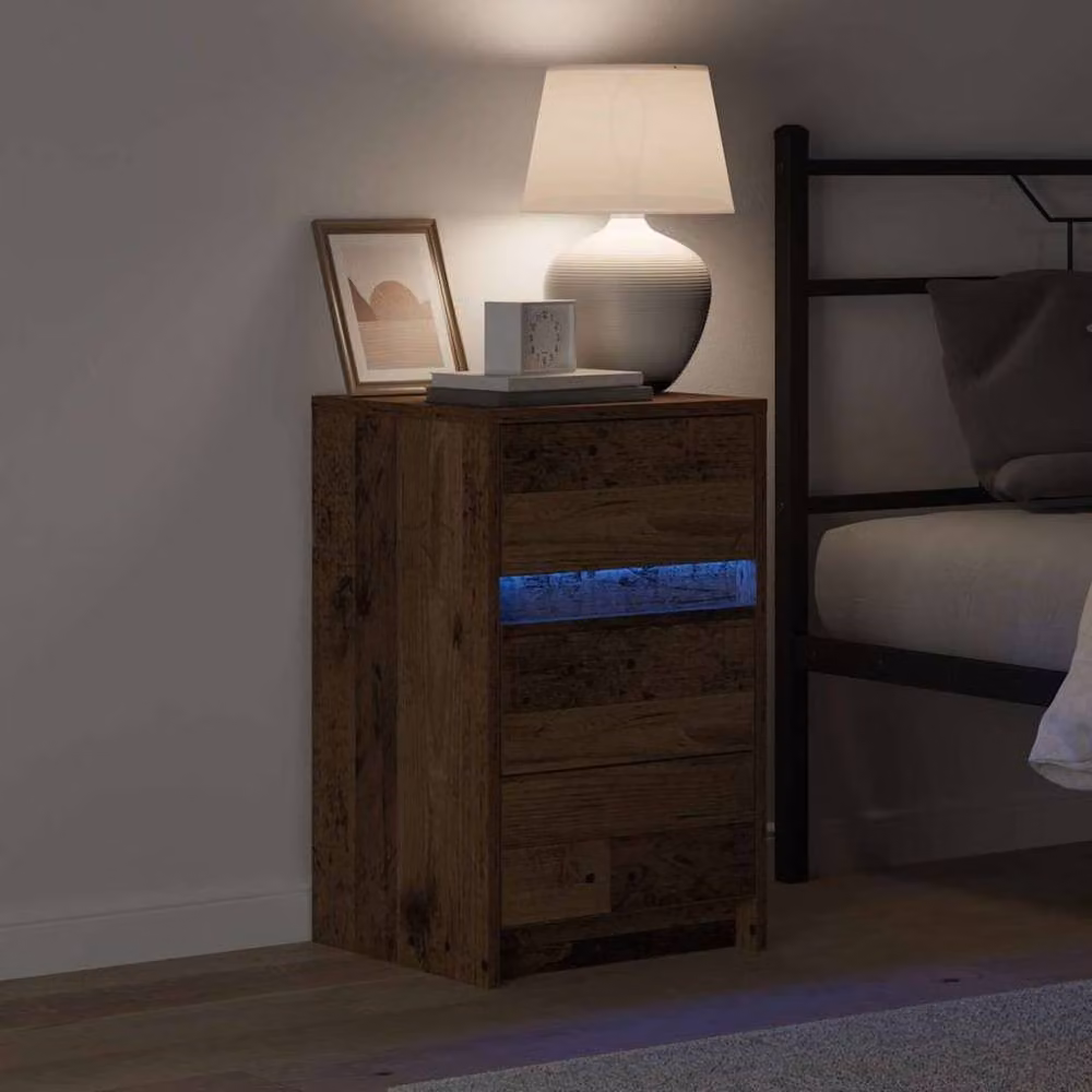 Berkfield Home Rustic Brown Bedside Cabinet with Integrated LED Lighting – 4
