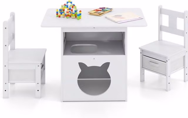 Costway White Wooden Childrens Table and Chair Set