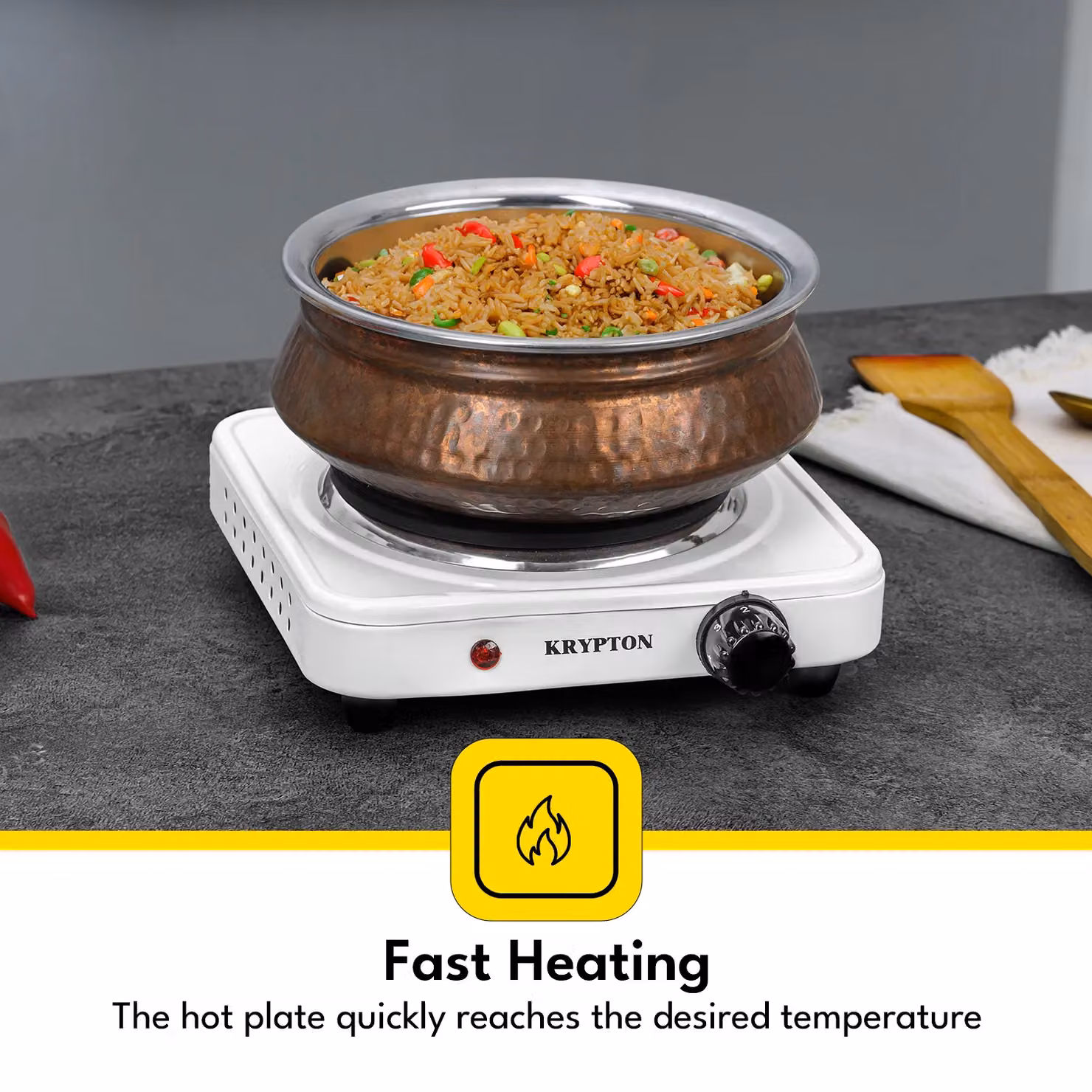Krypton 1000W Single Cast Iron Hot Plate with Adjustable Temperature and Overheat Protection, White – 2