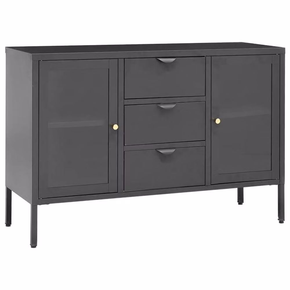 Berkfield Home Anthracite Sideboard in Steel and Tempered Glass, W/D/H: 105 x 35 x 70 cm – 3