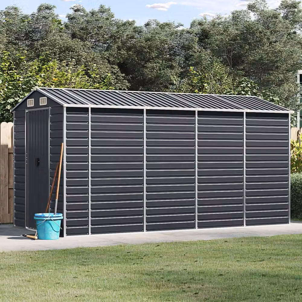 Berkfield Home Anthracite Galvanised Steel Garden Shed W/D/H: 385 x 191 x 198 cm – 2