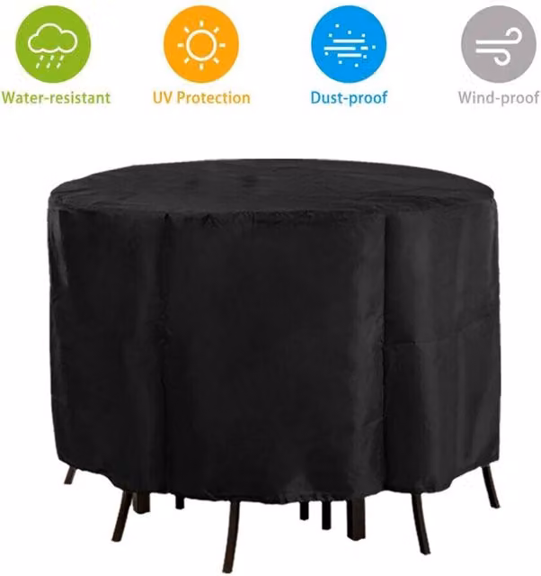 EONLION Waterproof Round Outdoor Tablecloth in Black, Diameter: 100 cm – 1