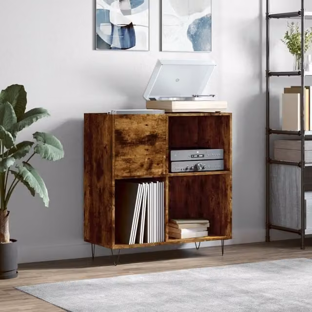 Berkfield Home Industrial Record Cabinet in Smoked Oak Brown, W/D/H: 84.5 x 38 x 89 cm