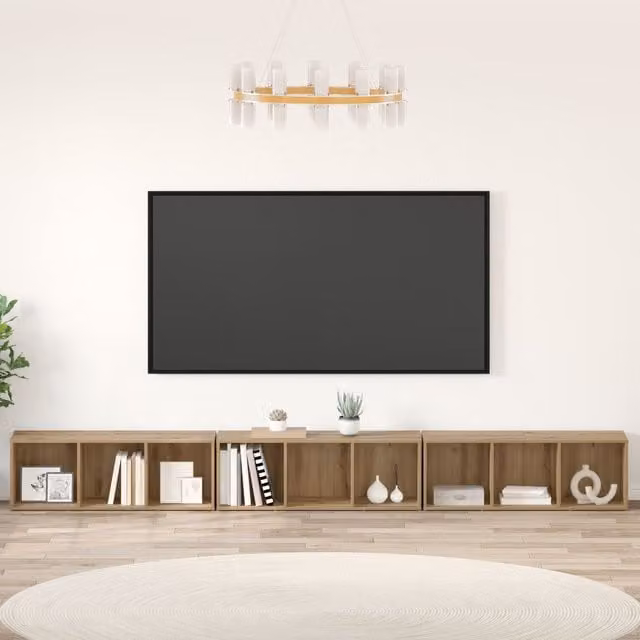 Berkfield Home 3-Piece Artisan Oak TV Cabinet in Brown, W/D/H: 37 x 35 x 107.5 cm