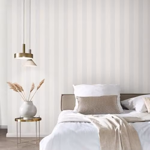 Erismann Non-Woven Wallpaper with Modern Grey and White Metallic Abstract Striped Pattern