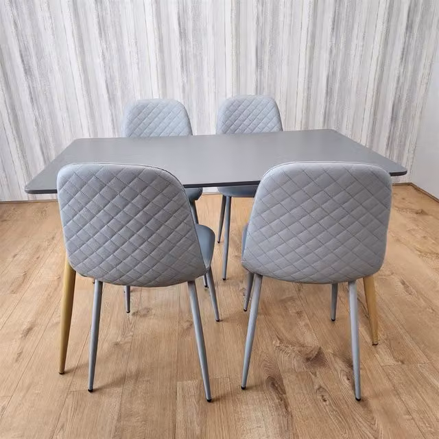 Kosy Koala Modern Rectangular Oak Dining Table and 4 Grey Chairs Set