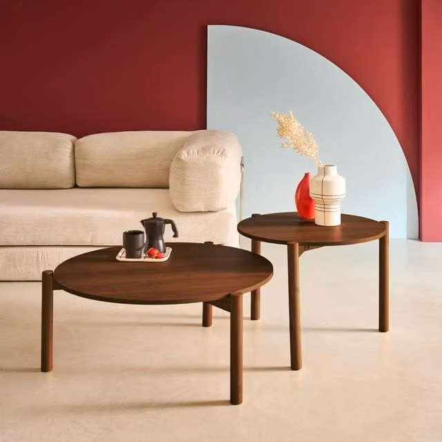 sweeek Round Nesting Coffee Tables in Dark Brown Wood Effect – 1