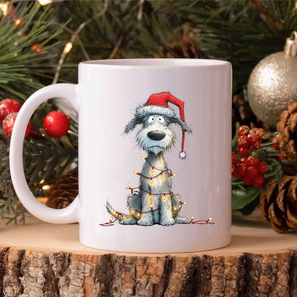60 Second Makeover Bedlington Terrier Christmas Lights Ceramic Mug in White – 2