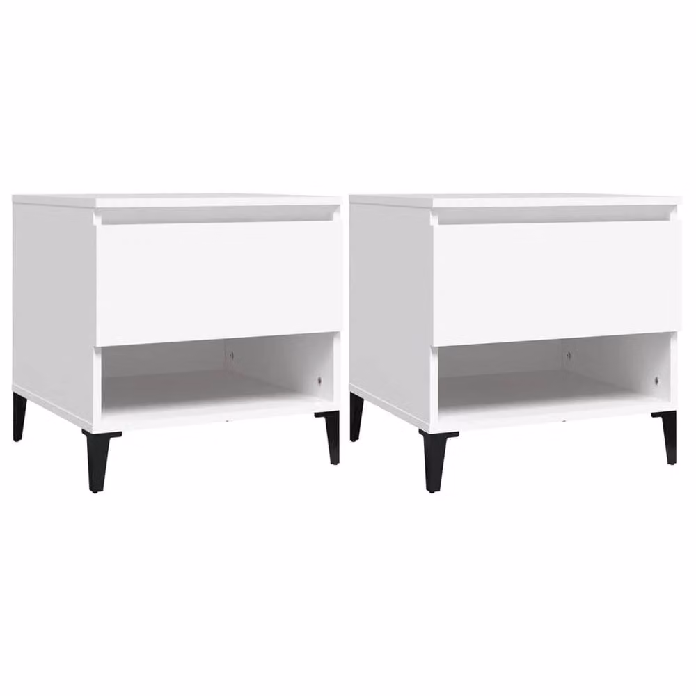 Berkfield Home Set of 2 White Square Side Tables in Engineered Wood, W/D/H: 50 x 46 x 50 cm