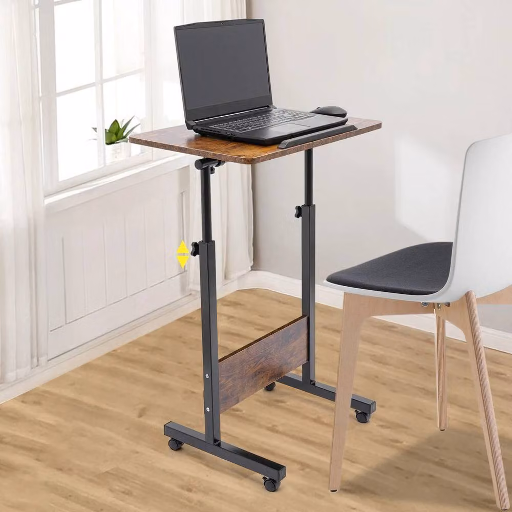 Ventryn Adjustable Rolling Laptop Stand Desk with Wheels, Brown – 2