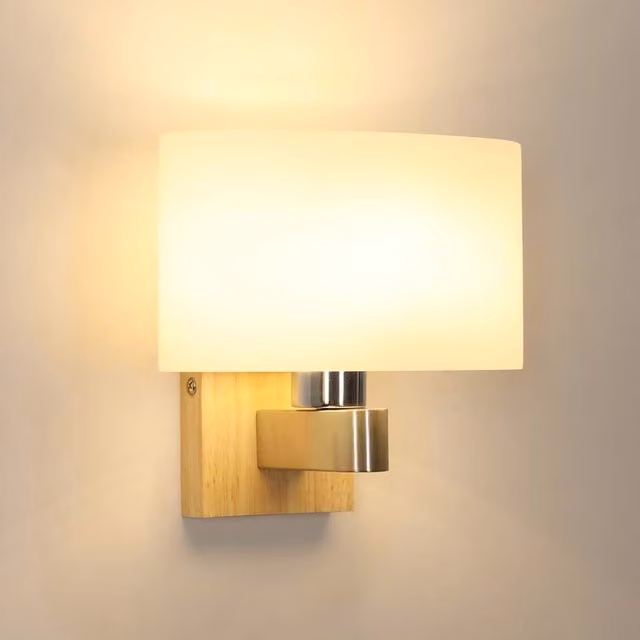COMELY Modern Industrial Wood and Glass Wall Light with E27 Base in Brown and White – 1