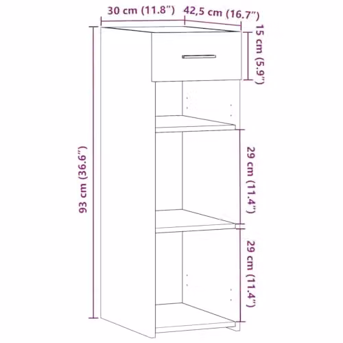 vidaXL Modern Sideboard in Smoked Oak, Brown Engineered Wood, W/D/H: 30 x 42.5 x 93 cm – 3
