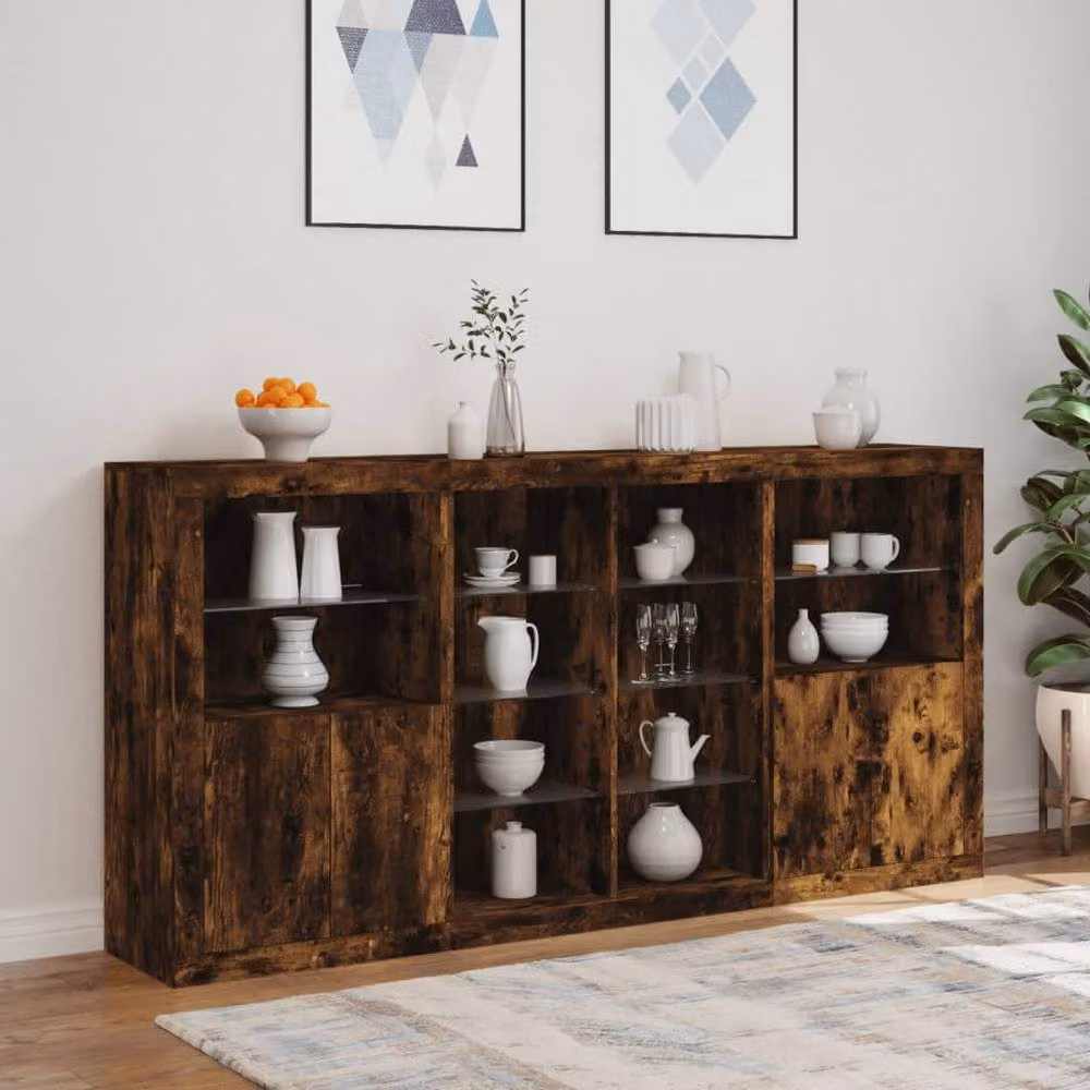 Berkfield Home Modern Smoked Oak Sideboard with Integrated LED Lights in Brown, W: 202 cm, D: 37 cm, H: 100 cm – 3