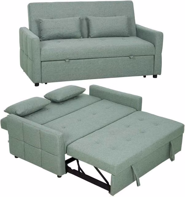 FORGEVIO 2 Seater Convertible Pull Out Sofa Bed in Green with Fabric Upholstery