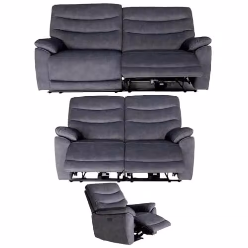 Furnishings For Less UK Tilly 3 Piece Electric Power Recliner Sofa Suite in Charcoal Fabric with USB Charging Ports, including 3 Seater, 2 Seater and Armchair