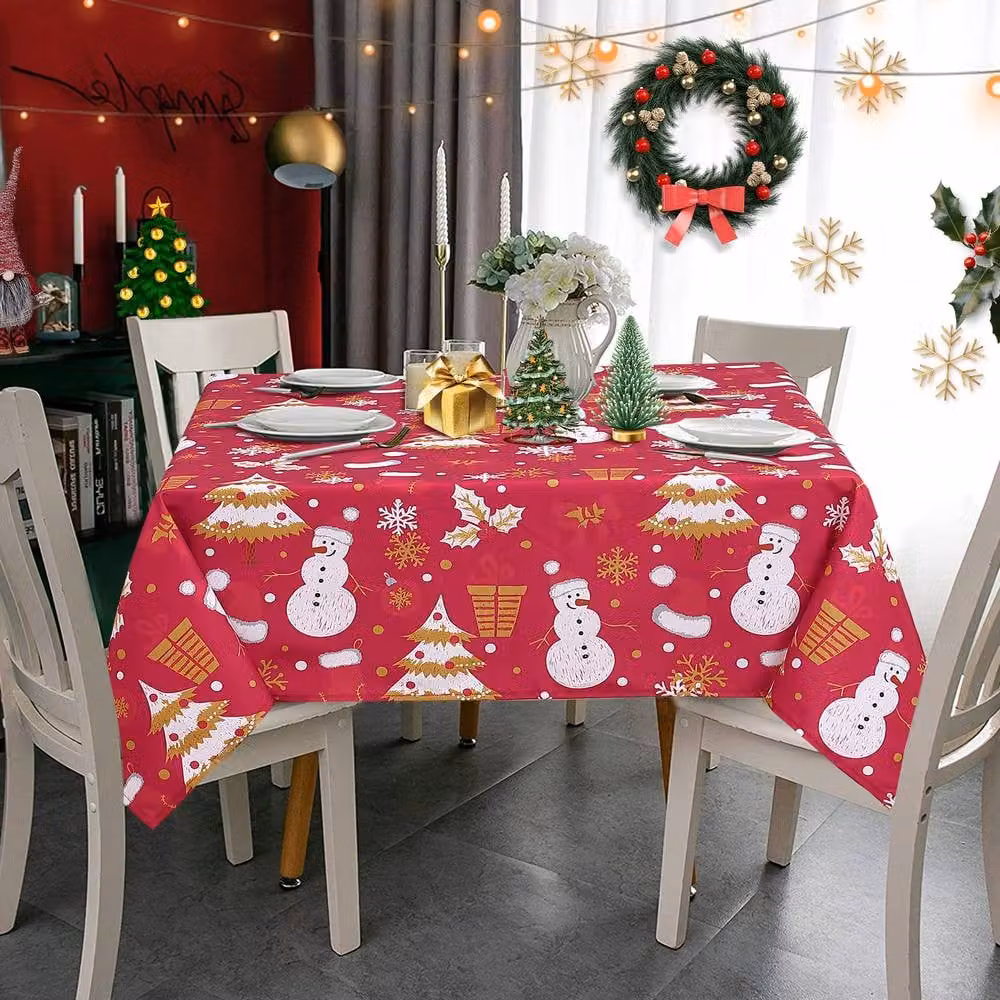 London Boutique Red Waterproof Christmas Tablecloth, Polyester, W/D/H: 137.16 x 137.16 x 1 cm – 3