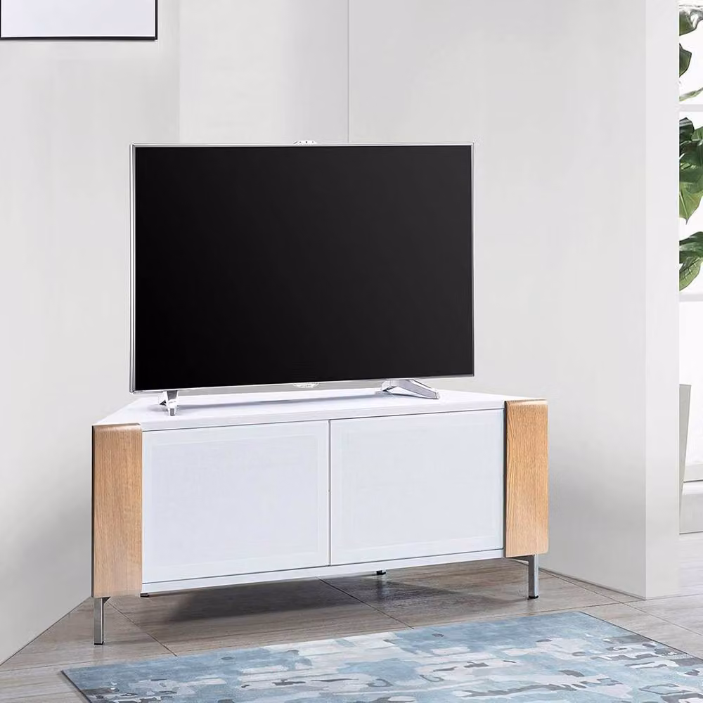 MDA Designs CORVUS Modern White Oak Corner TV Stand for Flat Screen TVs, W/D/H: 120 x 45 x 48 cm – 2