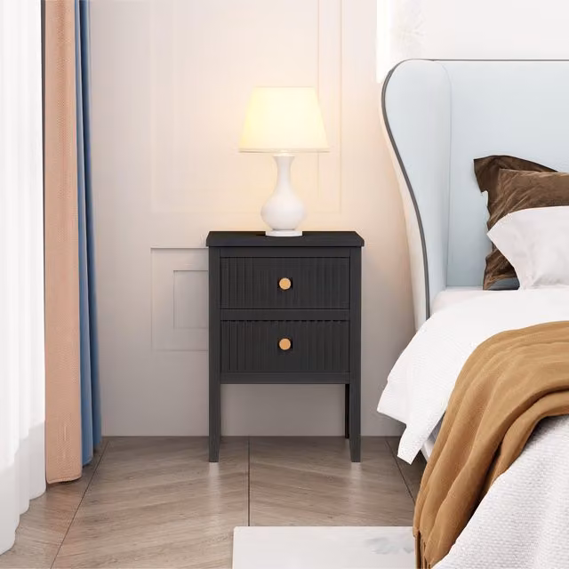 Cabinet Bits Bellaria 2 Drawer Bedside Table in Black