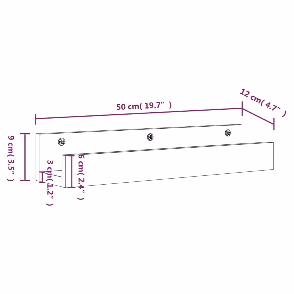 Berkfield Home Set of 2 Rustic Solid Wood Pine Wall Shelves, Brown, W: 50 cm, D: 12 cm, H: 9 cm – 2
