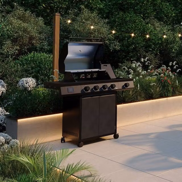 Charles Bentley Ottimo Pro 380 4-Burner Gas BBQ with Side Burner and Thermometer in Grey and Black, W/D/H: 123 x 58 x 119 cm – 1