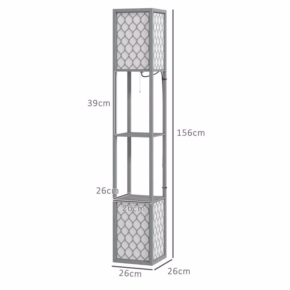 PAWNORA Modern 2-Light Floor Lamp with Shelves in Grey, H 100 cm x W 15 cm – 2