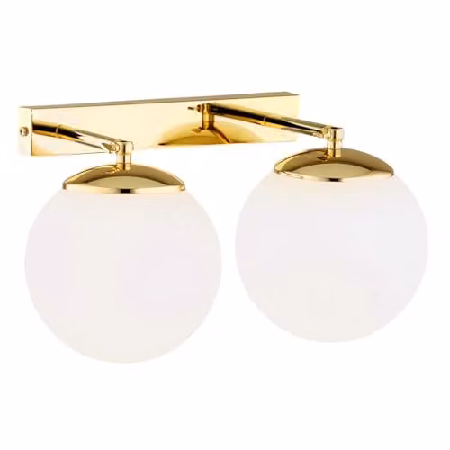Argon Satelite Plus Outdoor Twin Globe Wall Lamp in Brass and White Opal Matt Glass, IP44