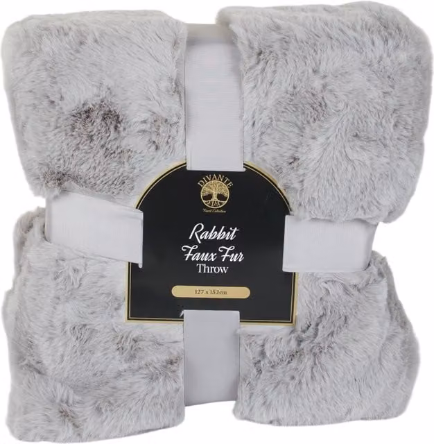 Divante Large Grey Faux Fur Rabbit Throw