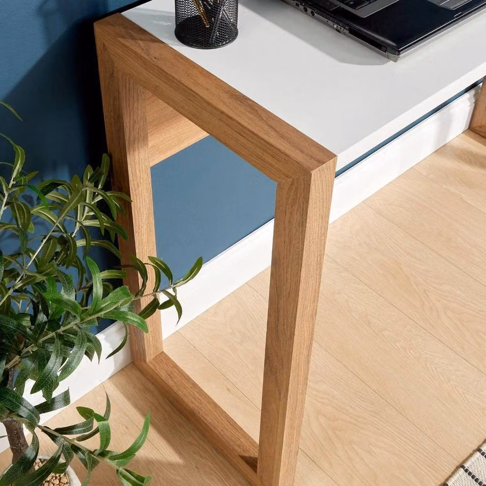 FORGEVIO Modern Oak Writing Desk with Storage Drawer in Brown and White – 3