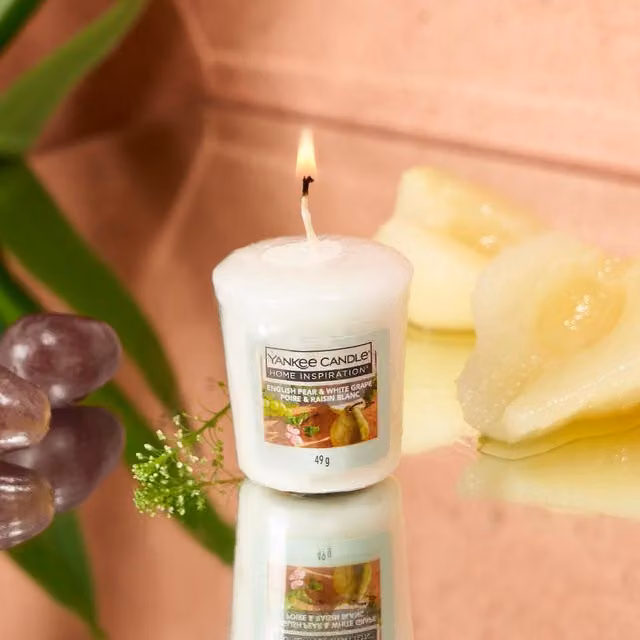 Yankee Candle English Pear and Grape Scented Votive Wax Candle, Green and White