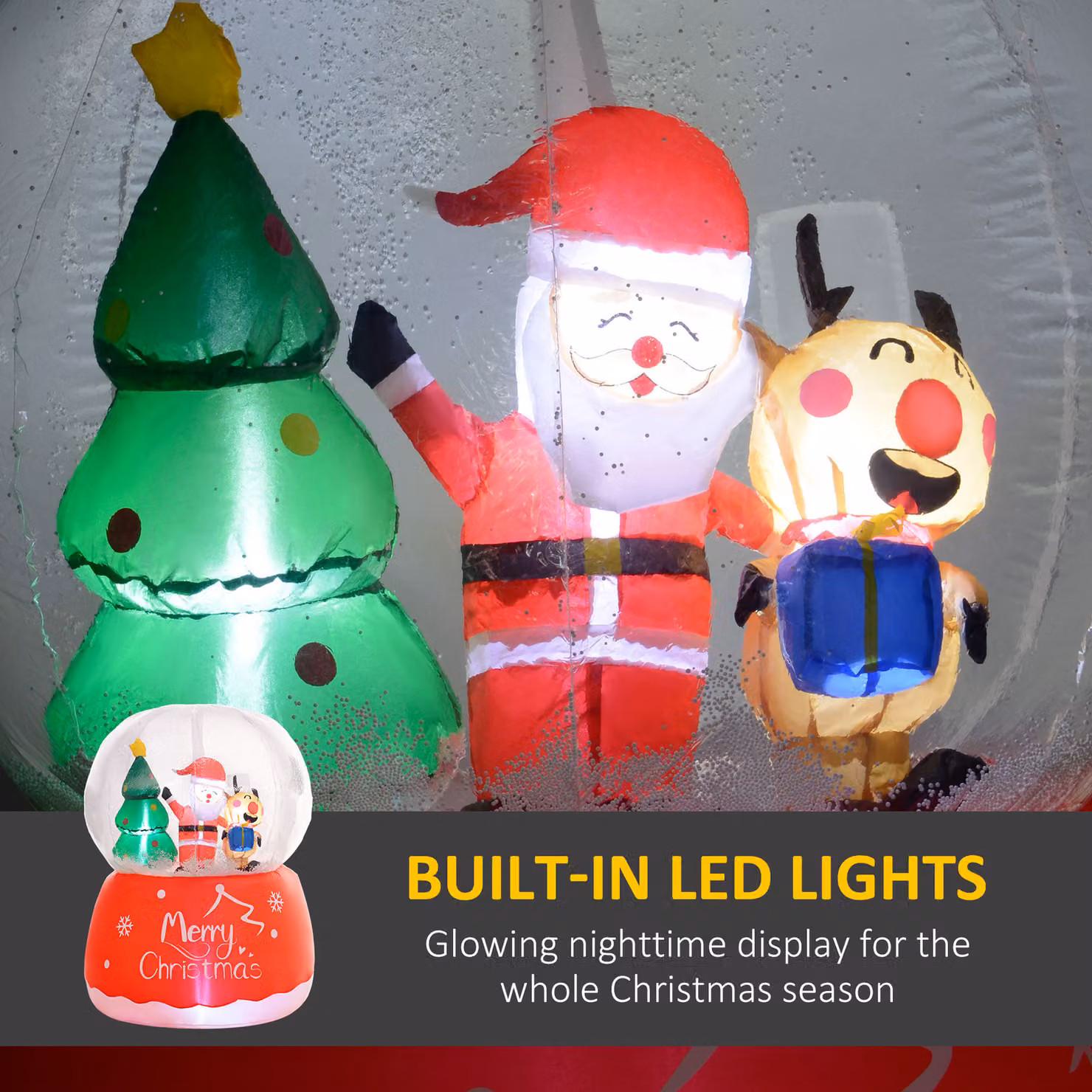 Outsunny 5.5ft White Christmas Inflatable Crystal Ball with Santa Claus, Reindeer and Xmas Tree for Indoor and Outdoor Decoration – 4