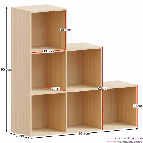 Vida Designs Durham Staircase Bookcase with 6 Cubes and 3 Grey Baskets, Oak – 2