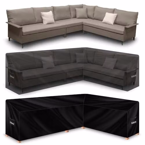 Futura Waterproof L Shaped Garden Furniture Cover in Black, 420D Oxford Fabric, W/D/H: 222 x 286 x 80 cm – 1