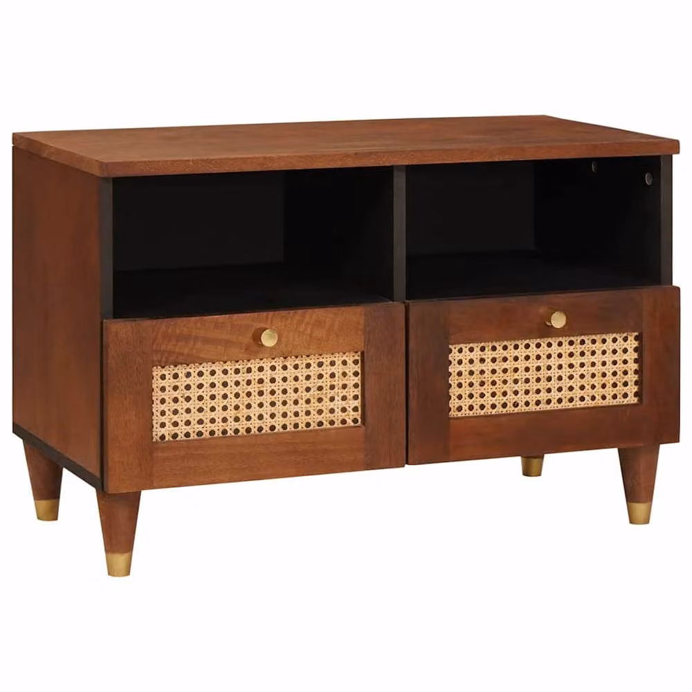 Berkfield Home Modern Brown Solid Mango Wood Media Storage Cabinet with Hinged Doors and Open Shelves – 2