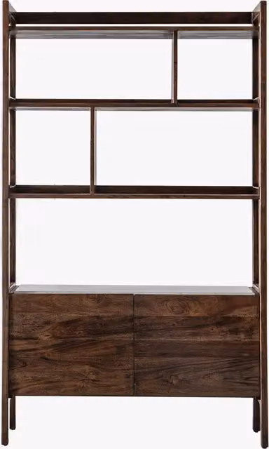 Perch & Parrow Palma Mid-Century Acacia and Marble Shelving Unit in Brown and White