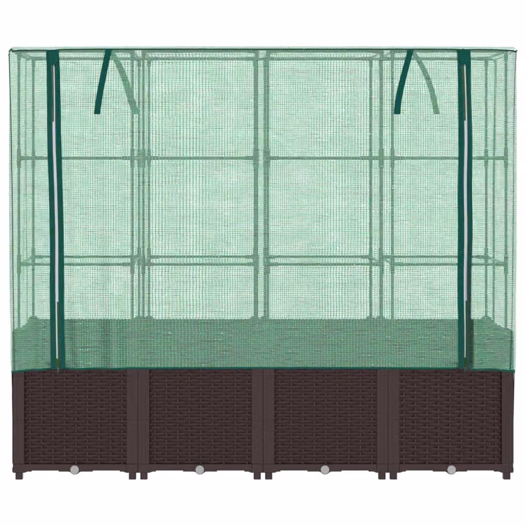 Berkfield Home Raised Bed with Greenhouse Cover in Brown Rattan Look, W/D/H: 160 x 40 x 153 cm – 3