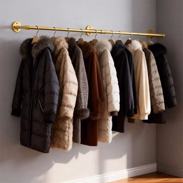 Kelvenix Wall Mounted Metal Clothes Rack in Gold and Black – 1